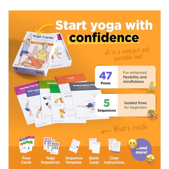 WorkoutLabs Yoga Cards Beginner - 47 Pose Flash Cards & Practice Guide - Picture 2 of 4